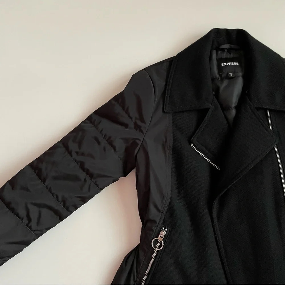 Express Black Puffer Wool Lined Padded Winter Warm Cozy Ski Jacket Coat Size XS - Picture 6 of 14